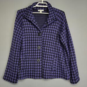 Coldwater Creek Wool Jacket Womens Large Purple Black Houndstooth Button Up